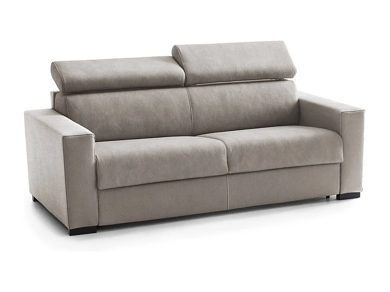 Divano letto 2 posti Aida, Sof Soggiorno apertura girevole, Poggiatesta regolabili e Braccioli slim, 100% Made in Italy, Cm 180x95h85, Tortora
