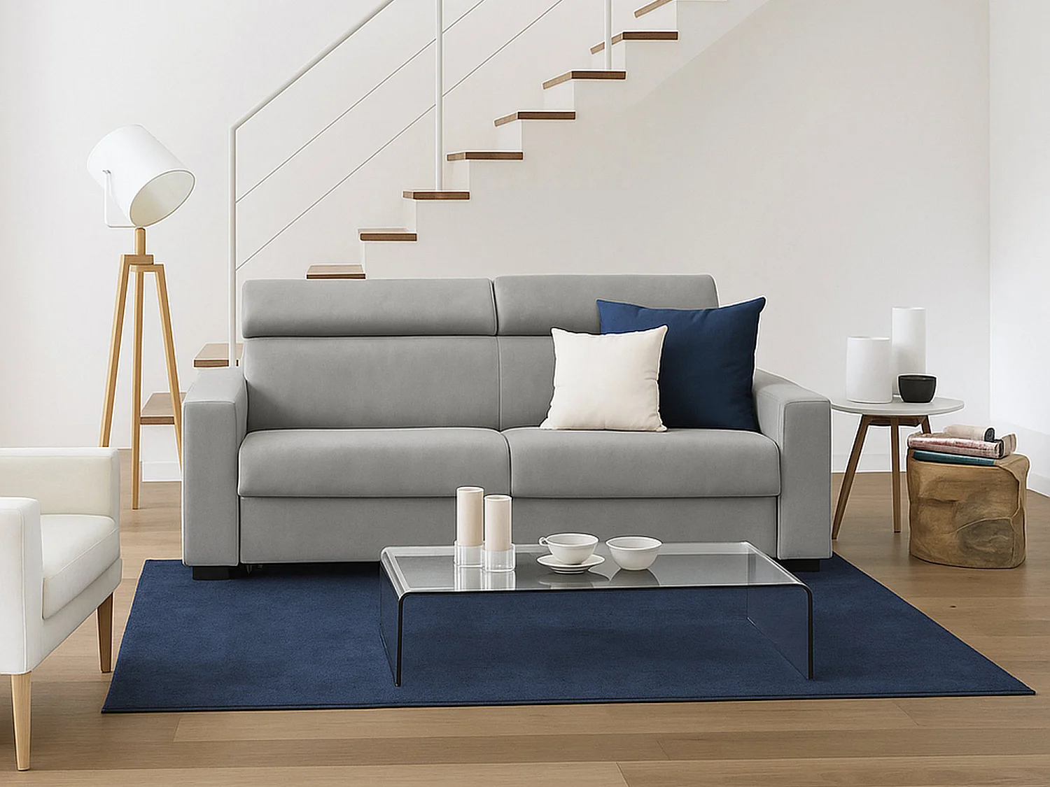 Canapé fixe Julia, canapé 3 places, 100% Made in Italy, Canapé de salon, en tissu rembourré, avec appuie-tête réglables et accoudoirs standards, 220x95h85 cm, Gris