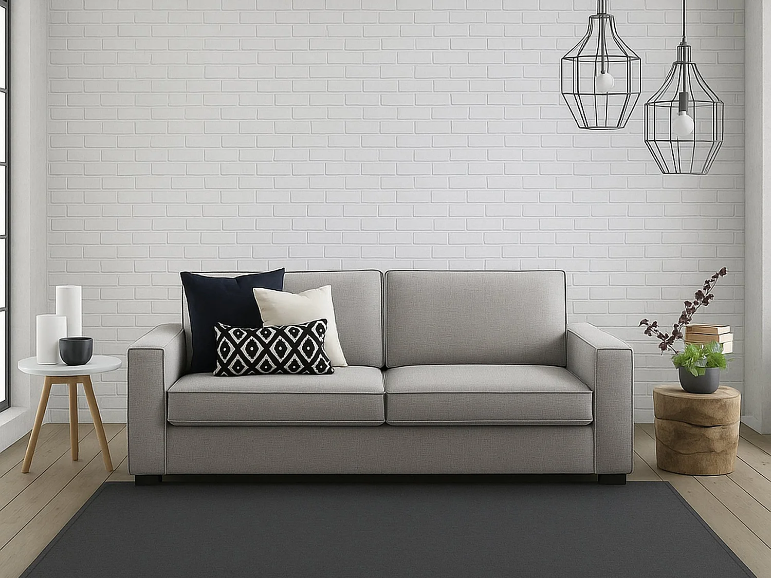 Sofá fixo Ylenia, sofá de 3 lugares, 100% Fabricado na Itália, Sofá da sala em tecido, com braços padrão, 220x95h90 cm, Cinza