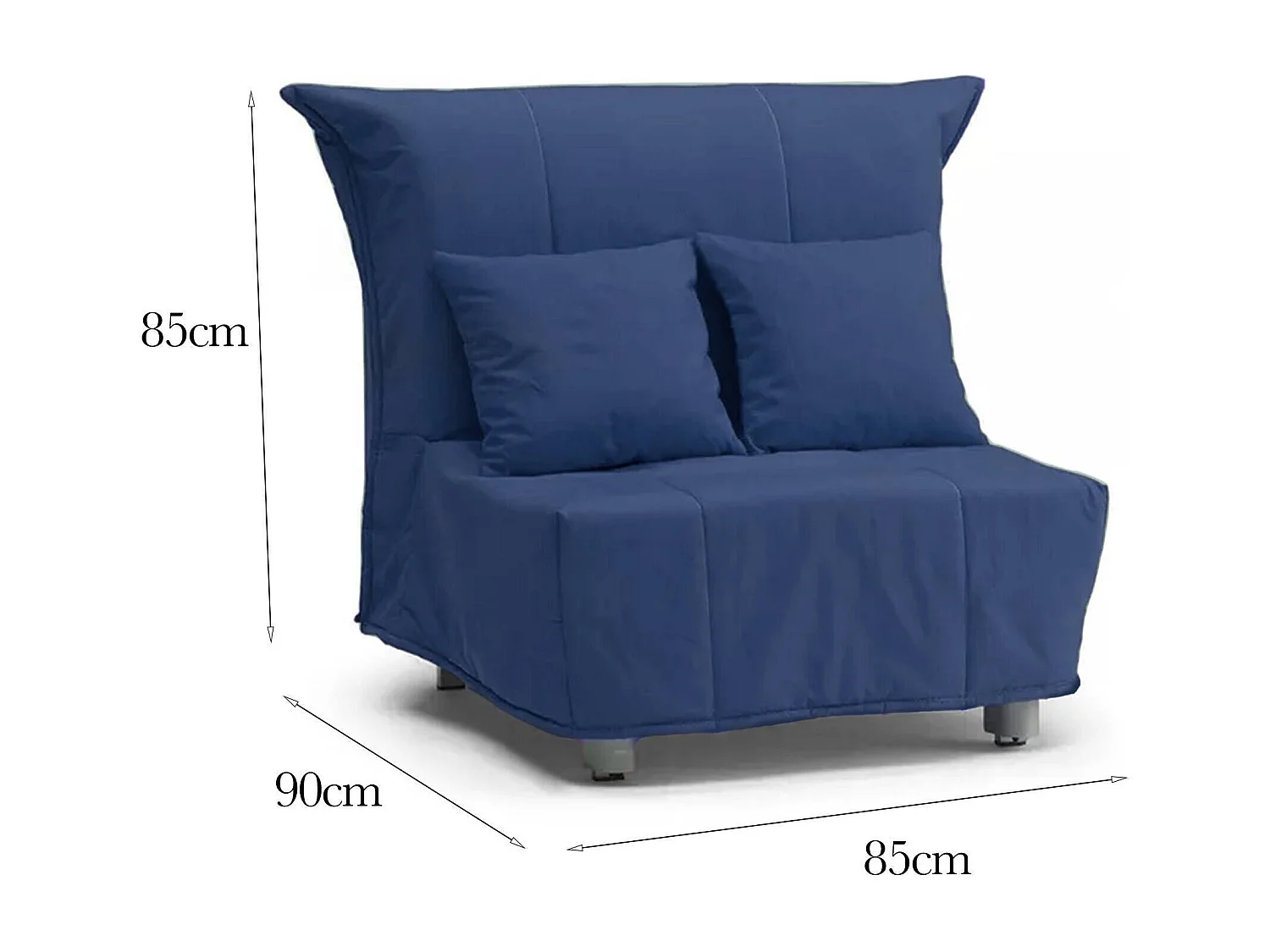 Alma slaapbank, eenpersoonsbank, 100% Made in Italy, woonkamerfauteuil met trolley-opening, in gewatteerde stof, inclusief kussens, 85x90h85 cm, Blauw