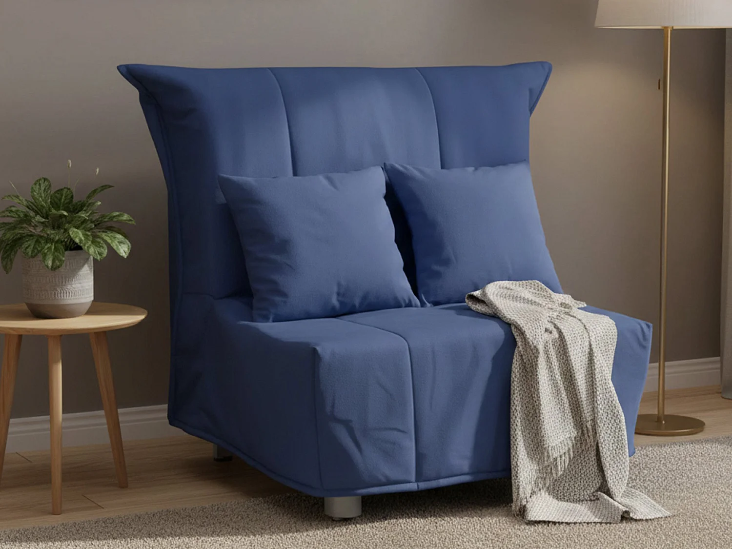Canapé-lit Alma, Canapé simple, 100% Made in Italy, Fauteuil de salon avec ouverture trolley, en tissu rembourré, avec coussins inclus, 85x90h85 cm, Bleu
