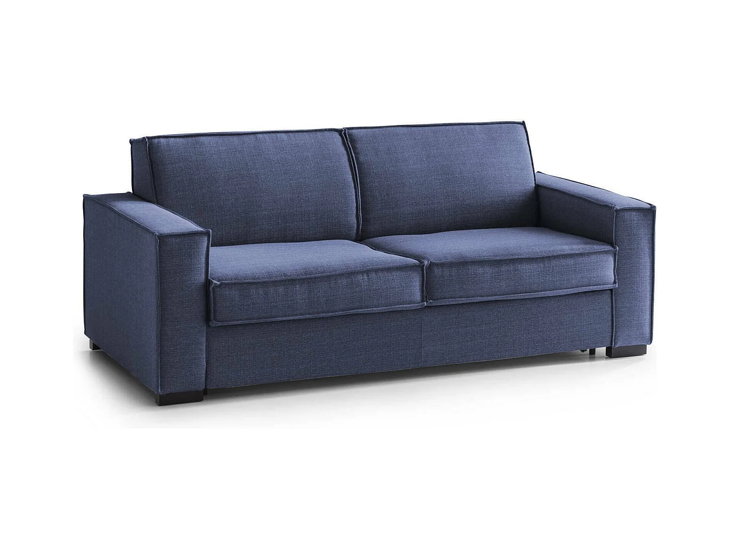 Addolorata slaapbank, 3-zitsbank, 100% Made in Italy, woonkamerbank met draaibare opening, in gewatteerde stof, met slanke armleuningen, 200x95h90 cm, Blauw