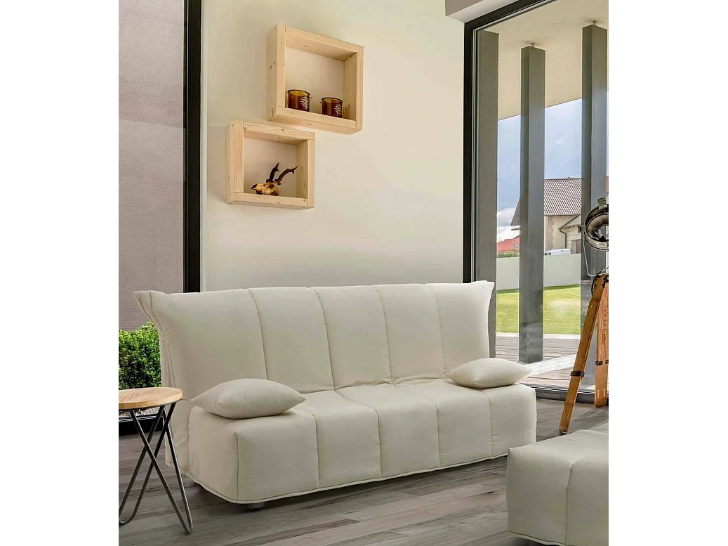 Alisee slaapbank, 2-zitsbank, 100% Made in Italy, woonkamerbank met trolley-opening, in gewatteerde stof, inclusief kussens, 125x90h85 cm, Beige