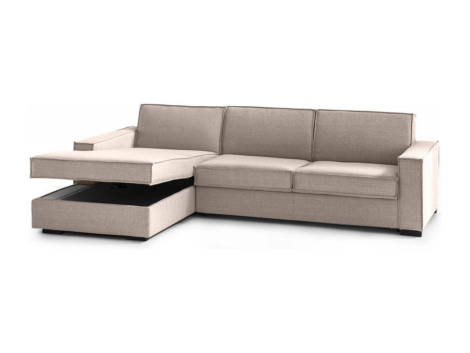 Sofá-cama Adelina, Sofá de canto, 100% Fabricado na Itália, Sofá com abertura giratória, Península de armazenamento esquerda, com braços padrão, 280x95h90 cm, Taupe