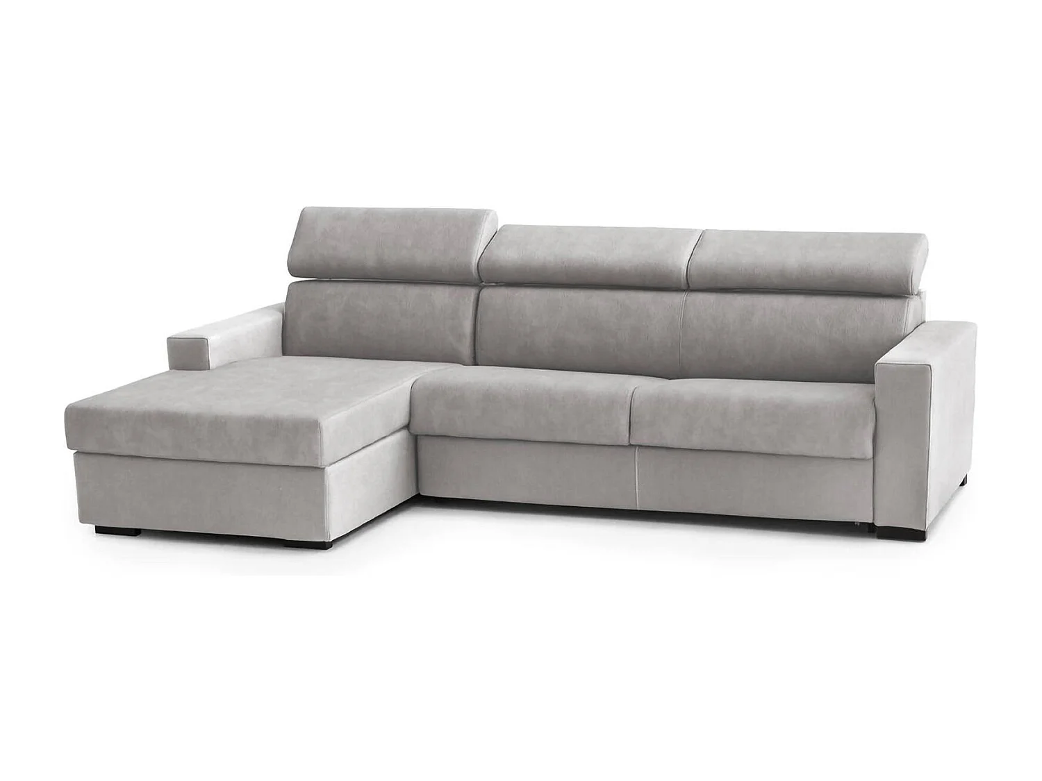 Canapé-lit Aleandra, Canapé d'angle, 100% Made in Italy, Canapé à ouverture pivotante, avec péninsule de rangement gauche, avec accoudoirs fins, 260x95h85 cm, Gris