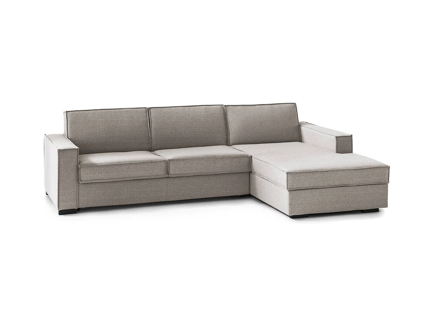 Canapé-lit Adelia, Canapé d'angle, 100% Made in Italy, Canapé avec ouverture pivotante, Péninsule de rangement droite, avec accoudoirs fins, Cm 260x95h90, Taupe