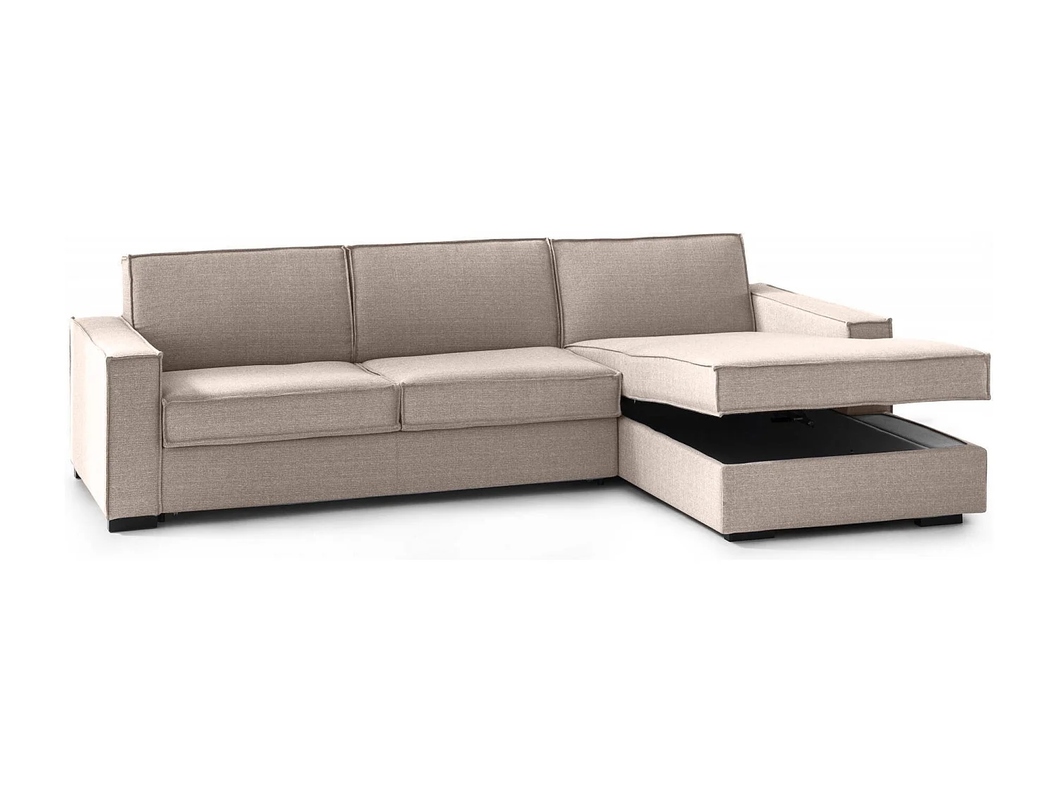 Adelia Slaapbank, Hoekbank, 100% Made in Italy, Bank met draaibare opening, Opbergschiereiland rechts, met slanke armleuningen, Cm 260x95h90, Taupe