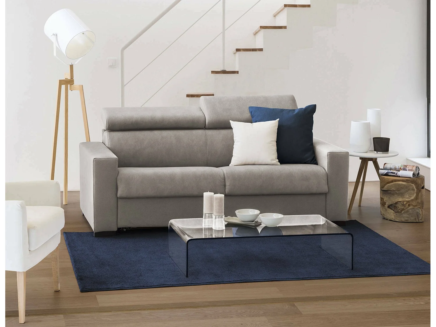 Canapé-lit Aiko, canapé 3 places, 100% Made in Italy, Canapé de salon à ouverture pivotante, avec appuie-tête réglables et accoudoirs standards, 220x95h85 cm, Taupe