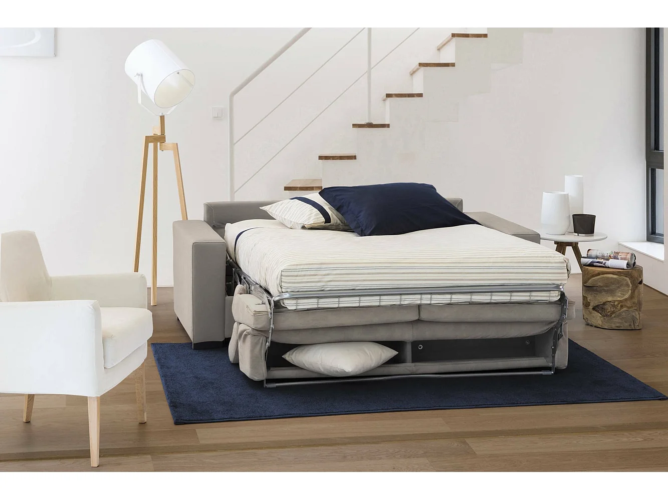 Sofá cama 3 plazas Aiko, sofá de apertura giratoria, reposacabezas regulables y reposabrazos estándar, 100% Made in Italy, 220x95h85 cm, Taupe