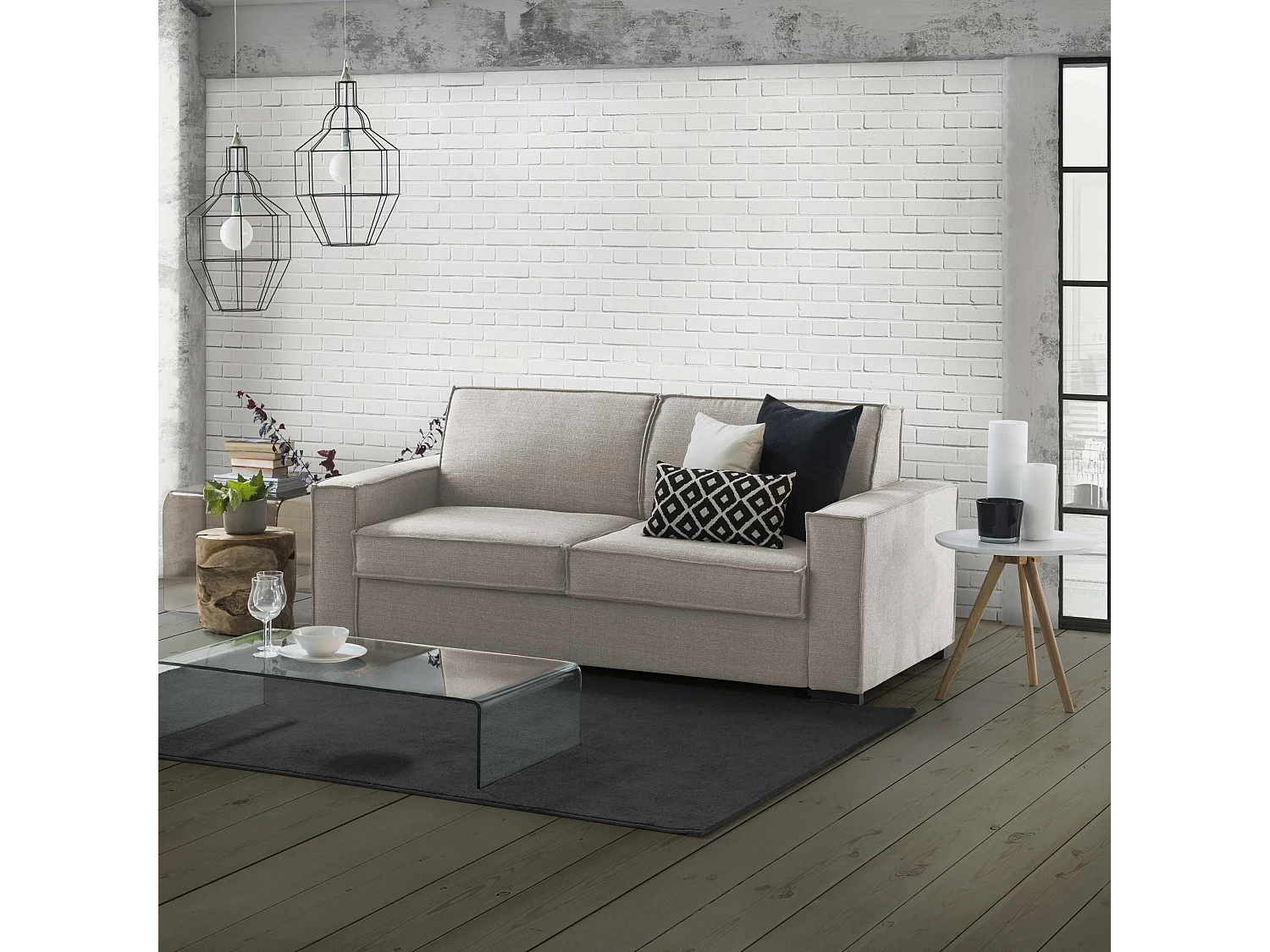 Festes Sofa Sole, großes 2-Sitzer-Sofa, 100 % Made in Italy, Wohnzimmersofa aus Stoff, mit schmalen Armlehnen, cm 180x95h90, Taupe
