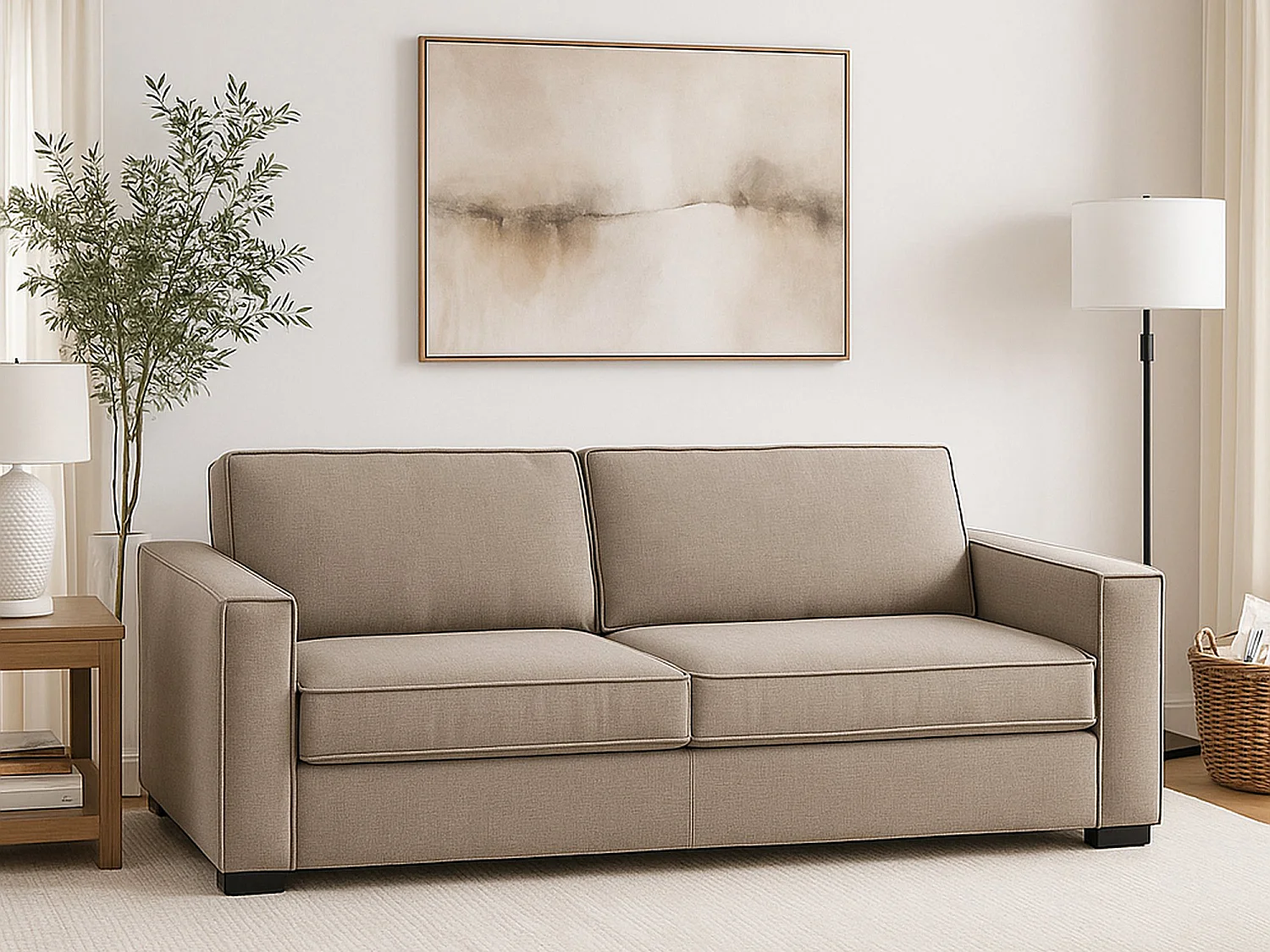 Sofá fixo único, Sofá grande de 2 lugares, 100% Fabricado na Itália, Sofá da sala em tecido, com braços finos, Cm 180x95h90, Taupe