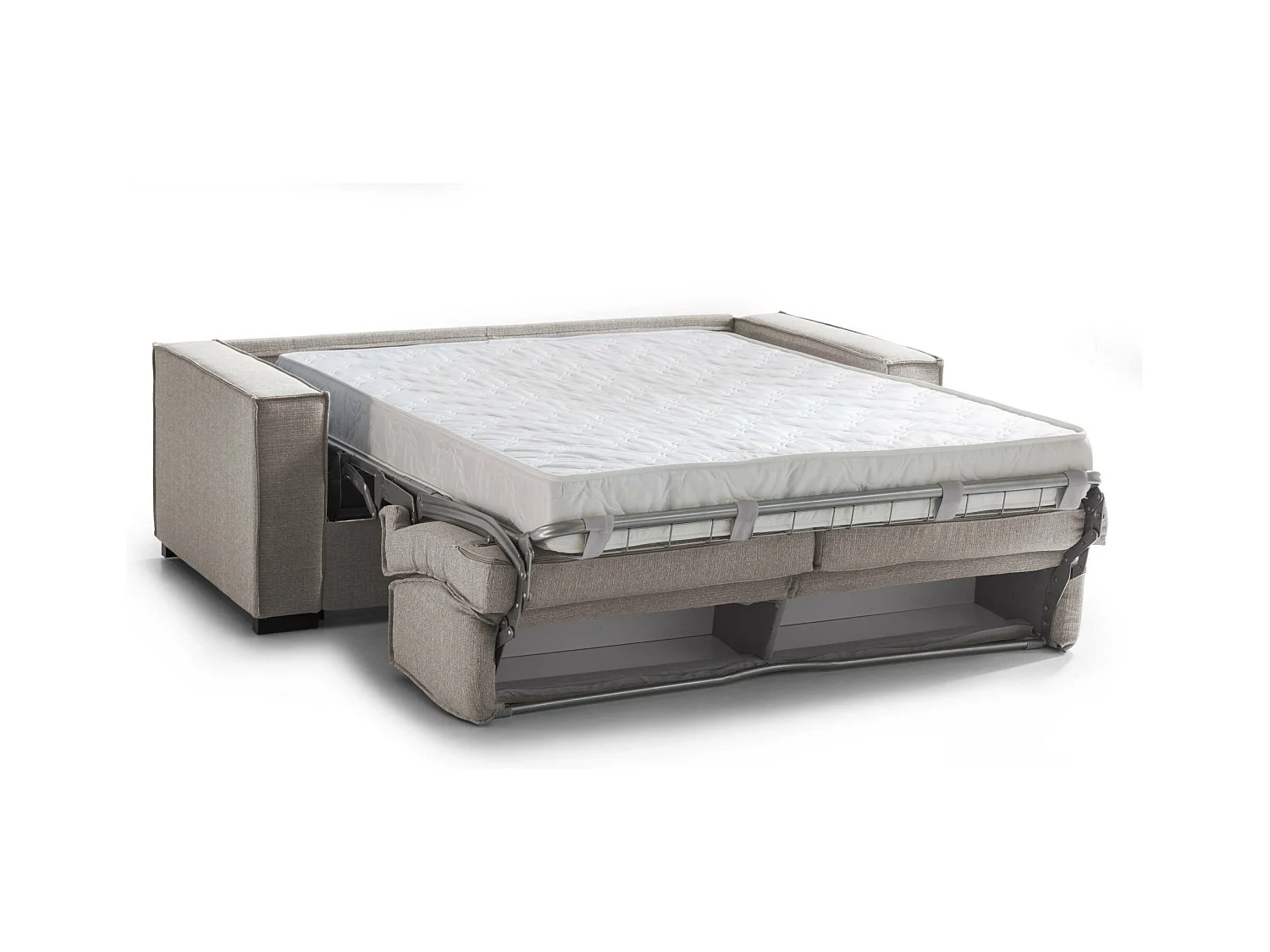 Samantha Slaapbank, 2-zitsbank, 100% Made in Italy, Woonkamerbank met draaibare opening, in gewatteerde stof, met slanke armleuningen, Cm 160x95h90, Taupe