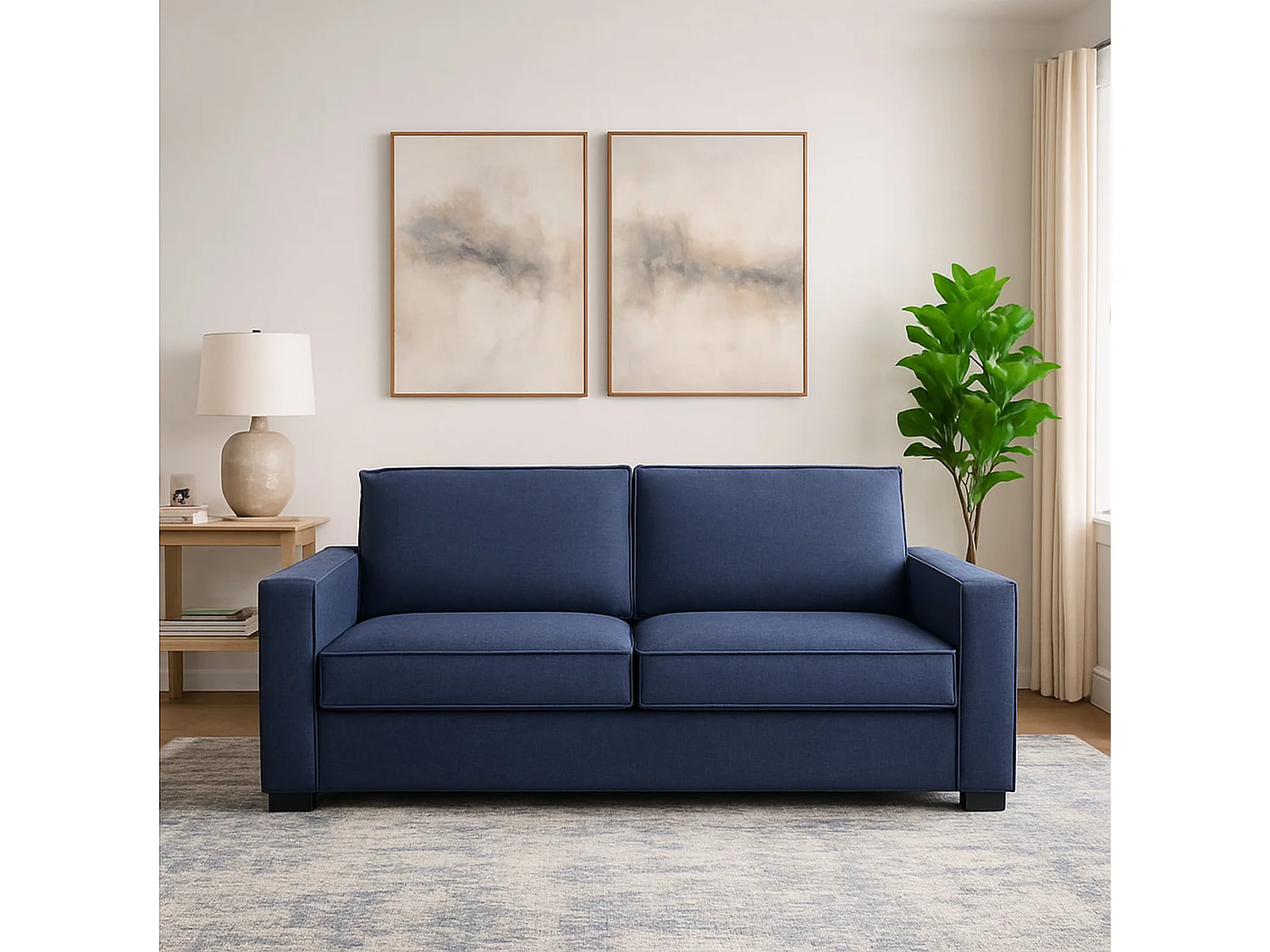 Canapé fixe Adriana, canapé 2 places, 100% Made in Italy, Canapé de salon en tissu, avec accoudoirs standards, 180x95h90 cm, Bleu