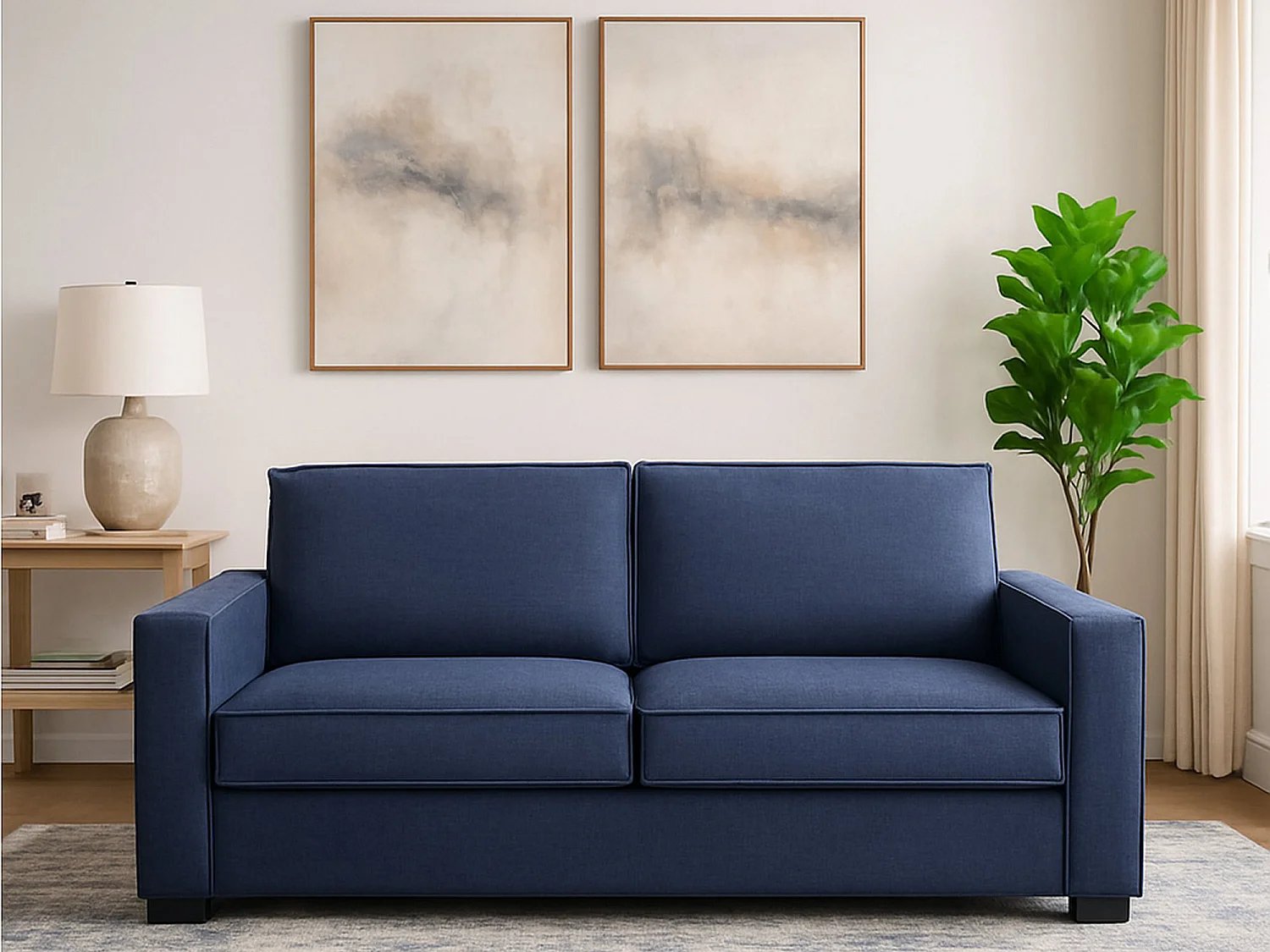 Canapé fixe Adriana, canapé 2 places, 100% Made in Italy, Canapé de salon en tissu, avec accoudoirs standards, 180x95h90 cm, Bleu