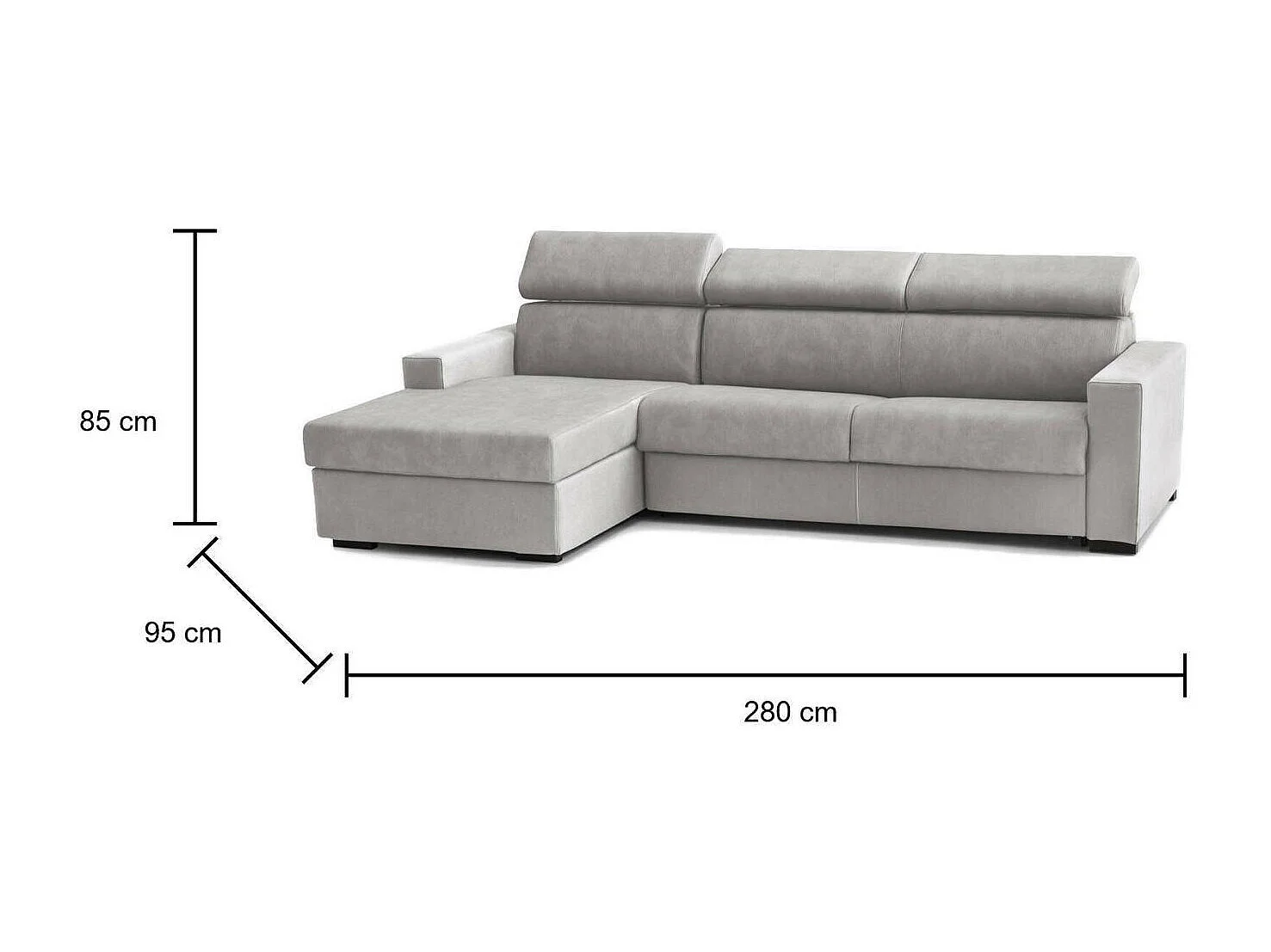 Divano fisso con penisola Eliana, Sof in tessuto, Chaise longue contenitore Sinistra, Braccioli slim, 100% Made in Italy, Grigio