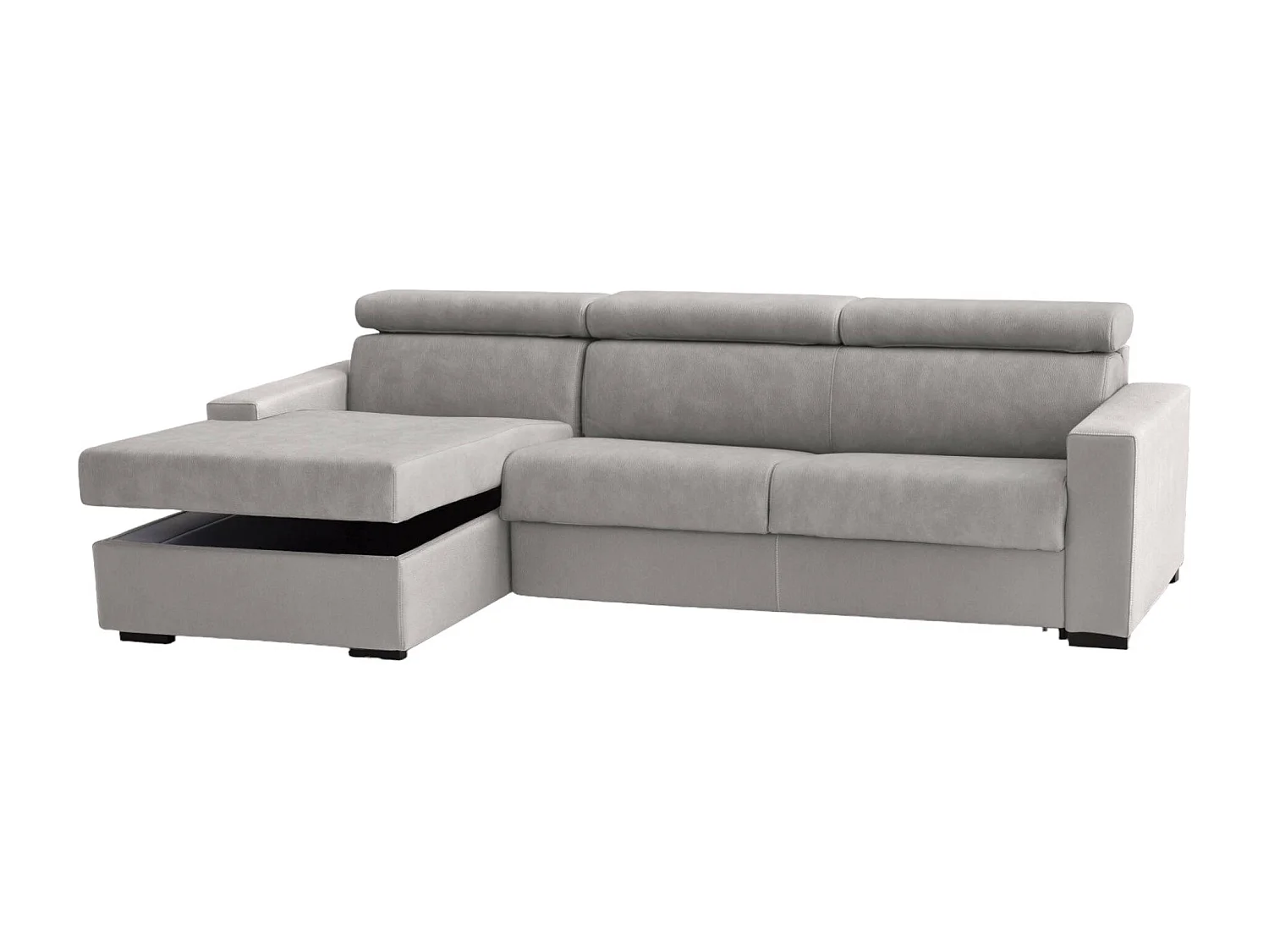 Talamo Italia - Divano fisso con penisola Aryaly, Sofà in tessuto, Chaise longue contenitore Sinistra, Braccioli slim, 100% Made in Italy, Grigio