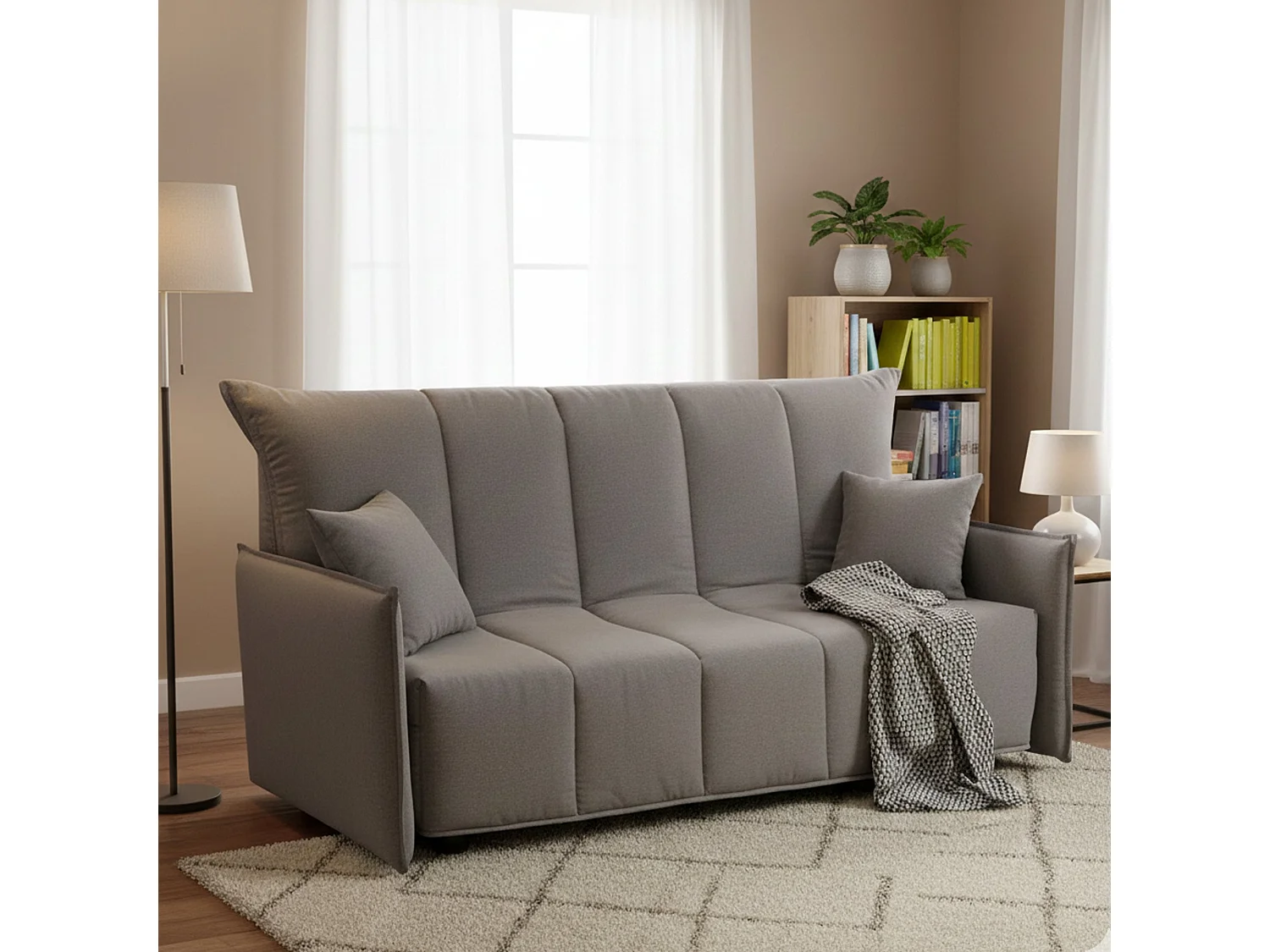 Sofá-cama Alissa, sofá de 2 lugares, 100% Fabricado na Itália, Sofá da sala com abertura para carrinho, em tecido acolchoado, com braços padrão, 150x90h85 cm, Cinza