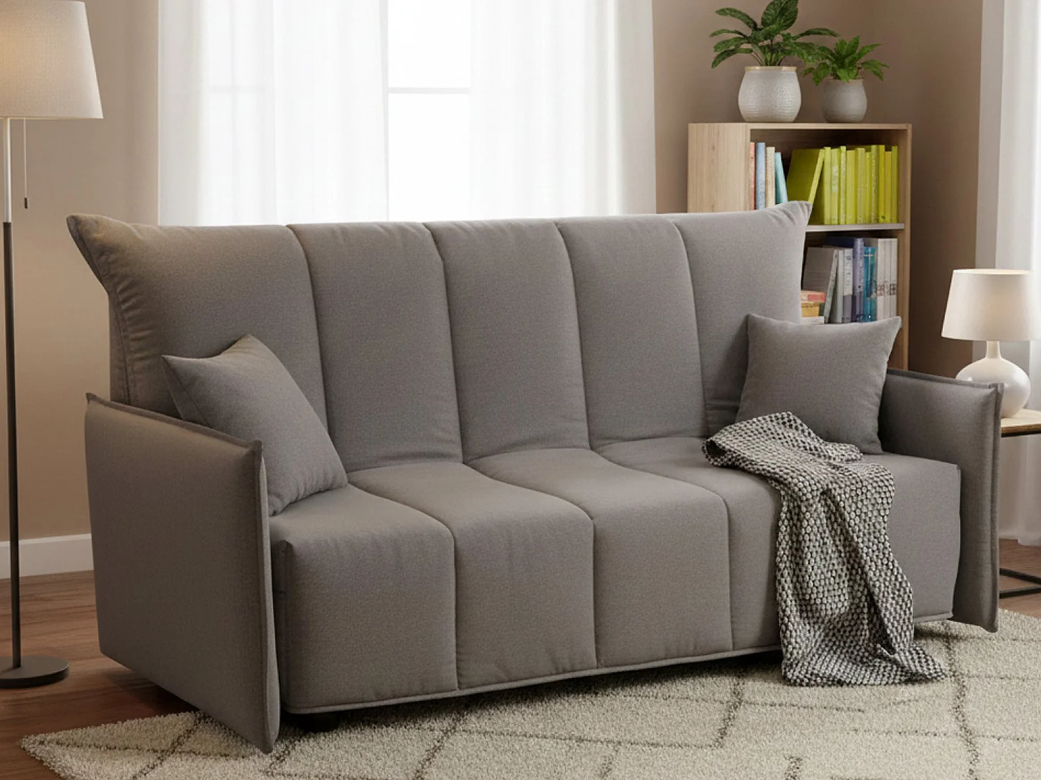 Alissa Canapé-lit, canapé 2 places, 100% Made in Italy, Canapé de salon avec ouverture trolley, en tissu rembourré, avec accoudoirs standards, 150x90h85 cm, Gris