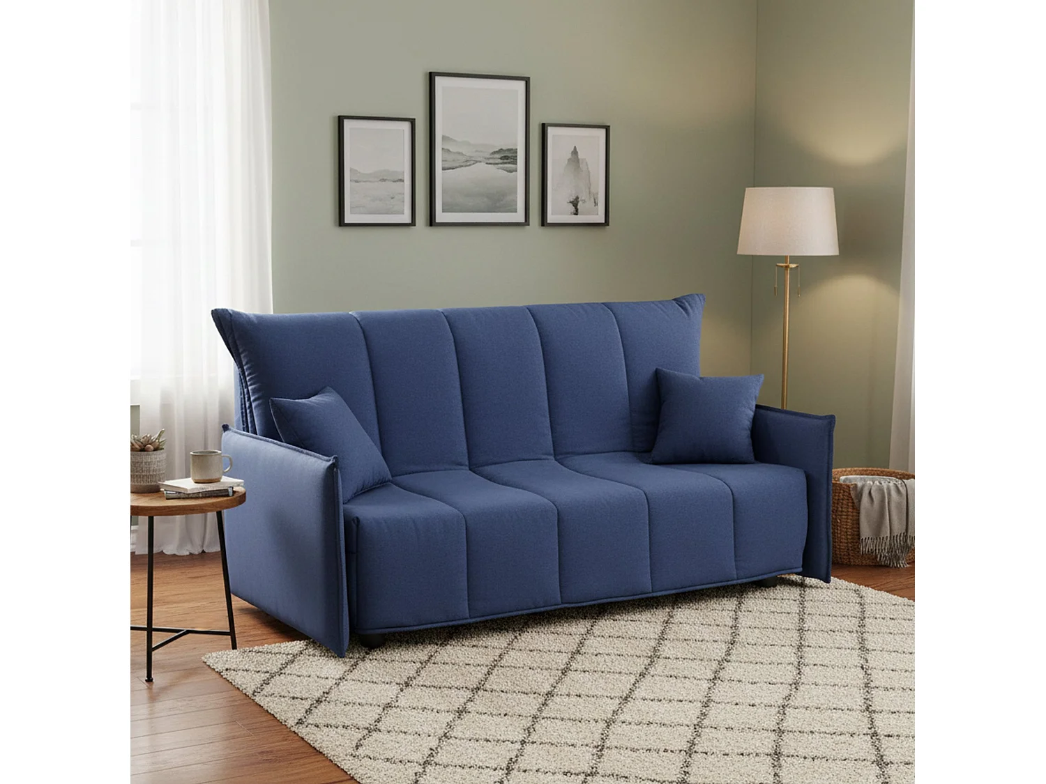 Alissa Canapé-lit, canapé 2 places, 100% Made in Italy, Canapé de salon avec ouverture trolley, en tissu rembourré, avec accoudoirs standards, 150x90h85 cm, Bleu