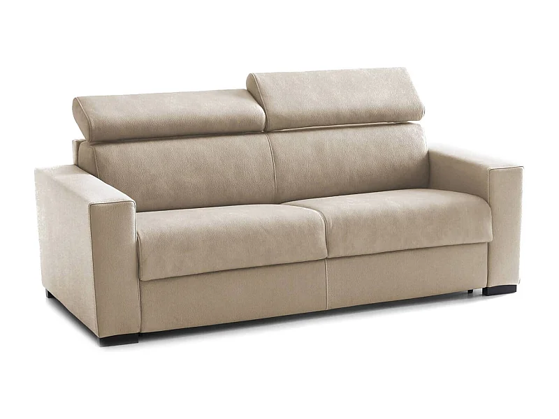 Divano letto 2 posti Agrippina, Sof apertura girevole, Poggiatesta regolabili e Braccioli standard, 100% Made in Italy, Cm 200x95h85, Beige