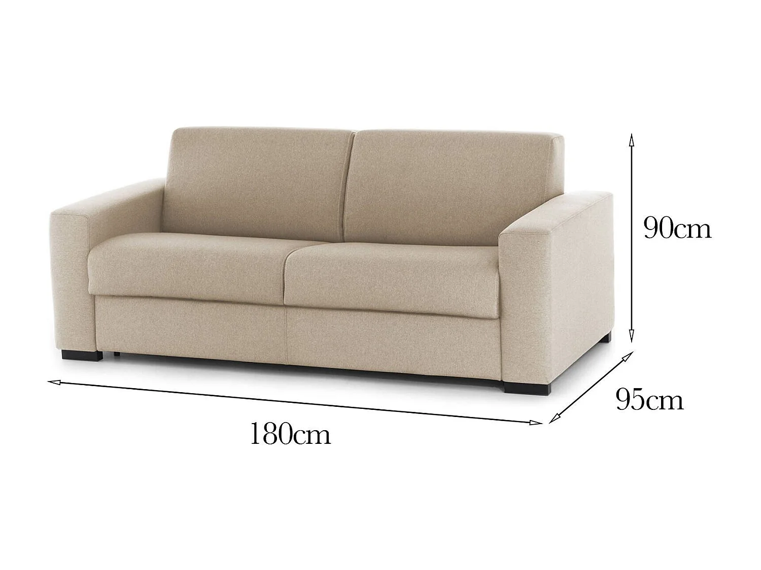 Sofá fijo Giuseppina, sofá de 2 plazas, 100% Made in Italy, Sofá de salón en tejido acolchado, con reposabrazos estándar, 180x95h90 cm, Beige