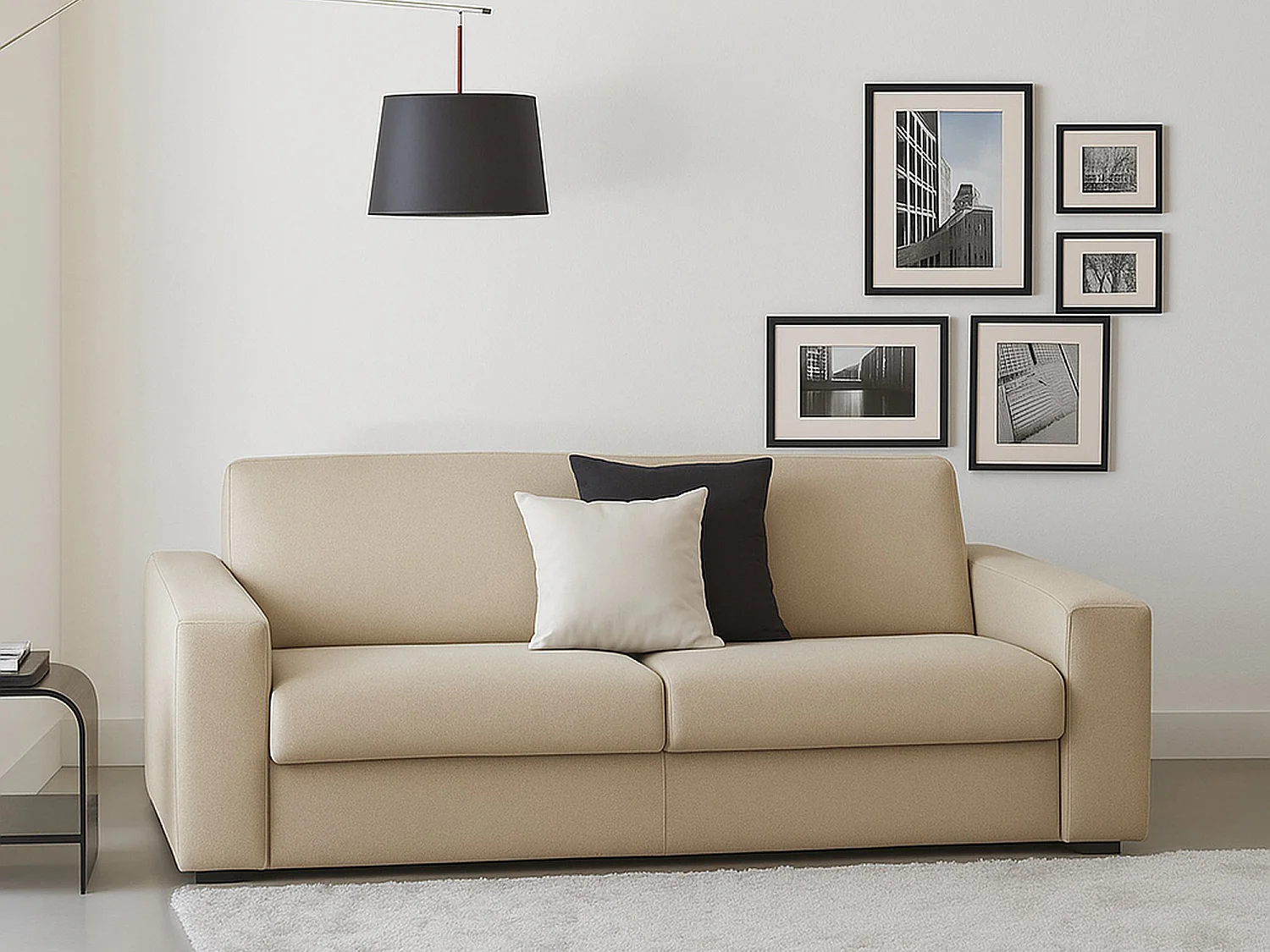 Canapé fixe Giuseppina, canapé 2 places, 100% Made in Italy, Canapé de salon en tissu rembourré, avec accoudoirs standards, 180x95h90 cm, Beige