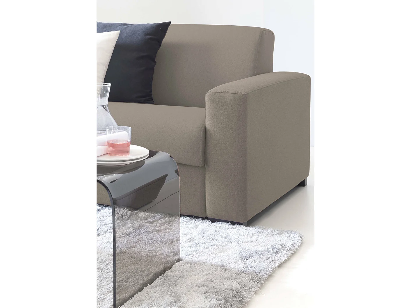 Divano letto con penisola Alicya, Sof con penisola contenitore reversibile, Braccioli standard, 100% Made in Italy, Cm 280x95h90, Tortora