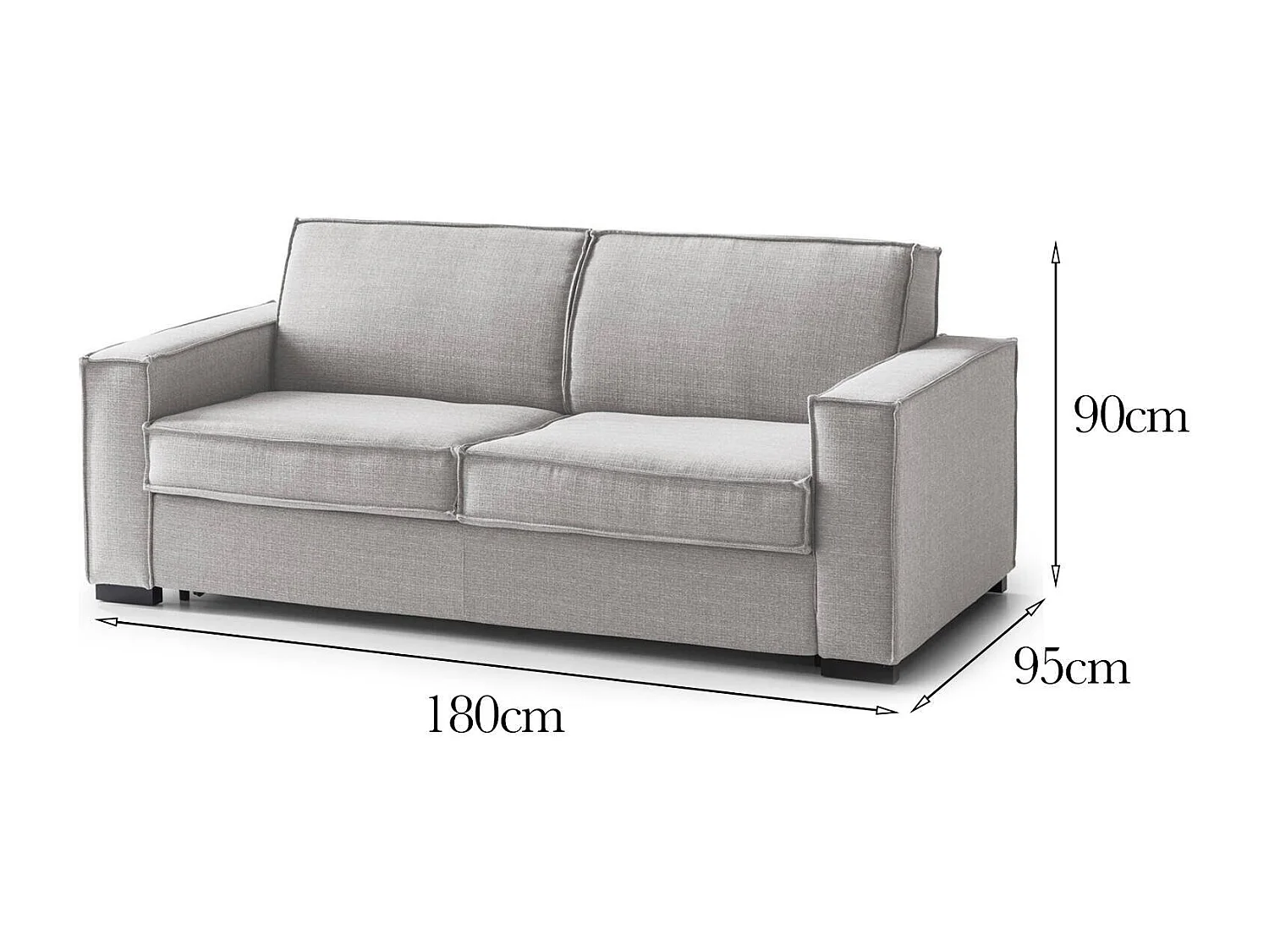 Adriana vaste bank, 2-zitsbank, 100% Made in Italy, Woonkamerbank in stof, met standaard armleuningen, 180x95h90 cm, Grijs