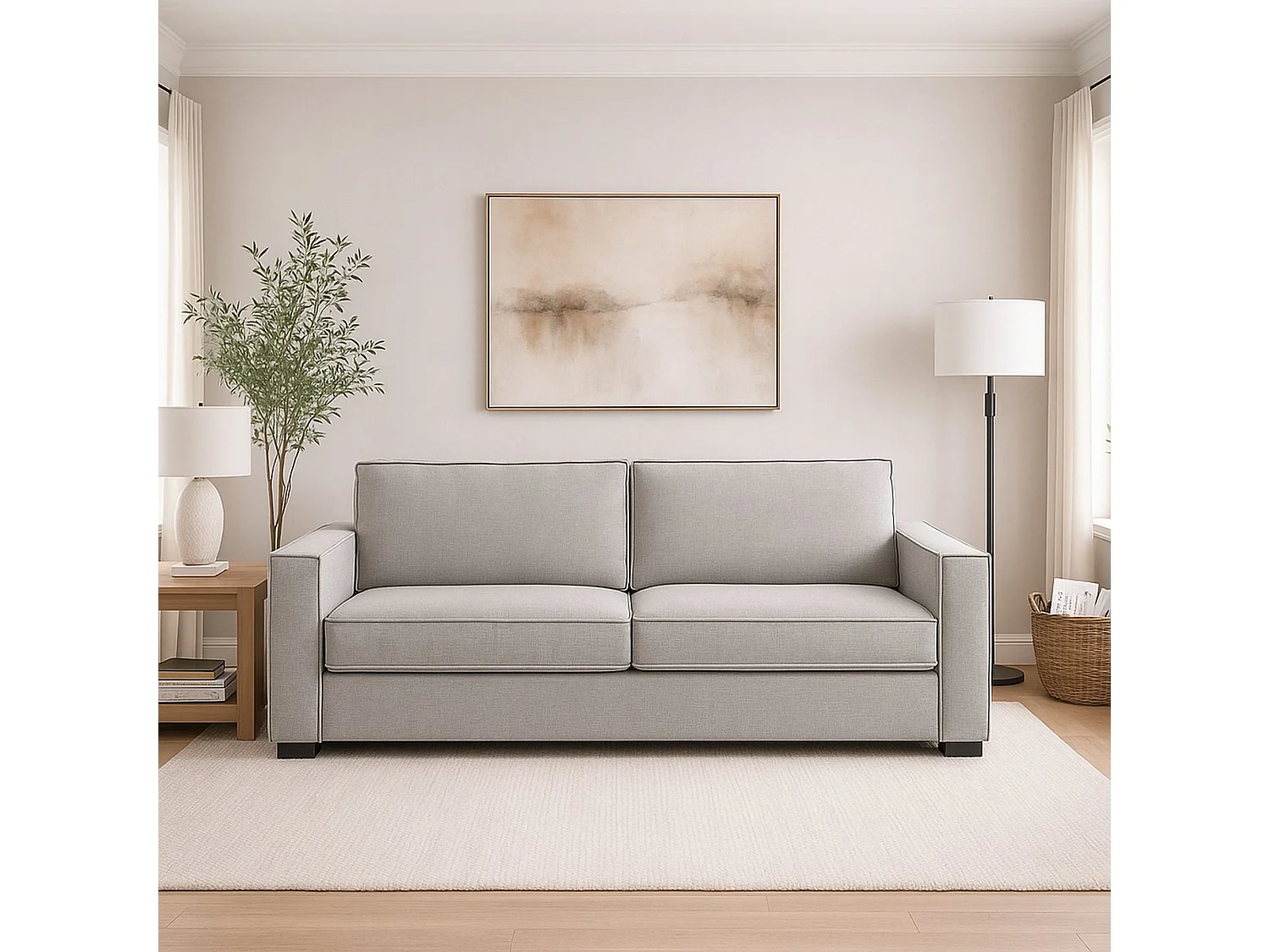 Canapé fixe Adriana, canapé 2 places, 100% Made in Italy, Canapé de salon en tissu, avec accoudoirs standards, 180x95h90 cm, Gris