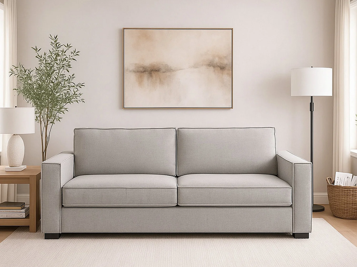 Canapé fixe Adriana, canapé 2 places, 100% Made in Italy, Canapé de salon en tissu, avec accoudoirs standards, 180x95h90 cm, Gris