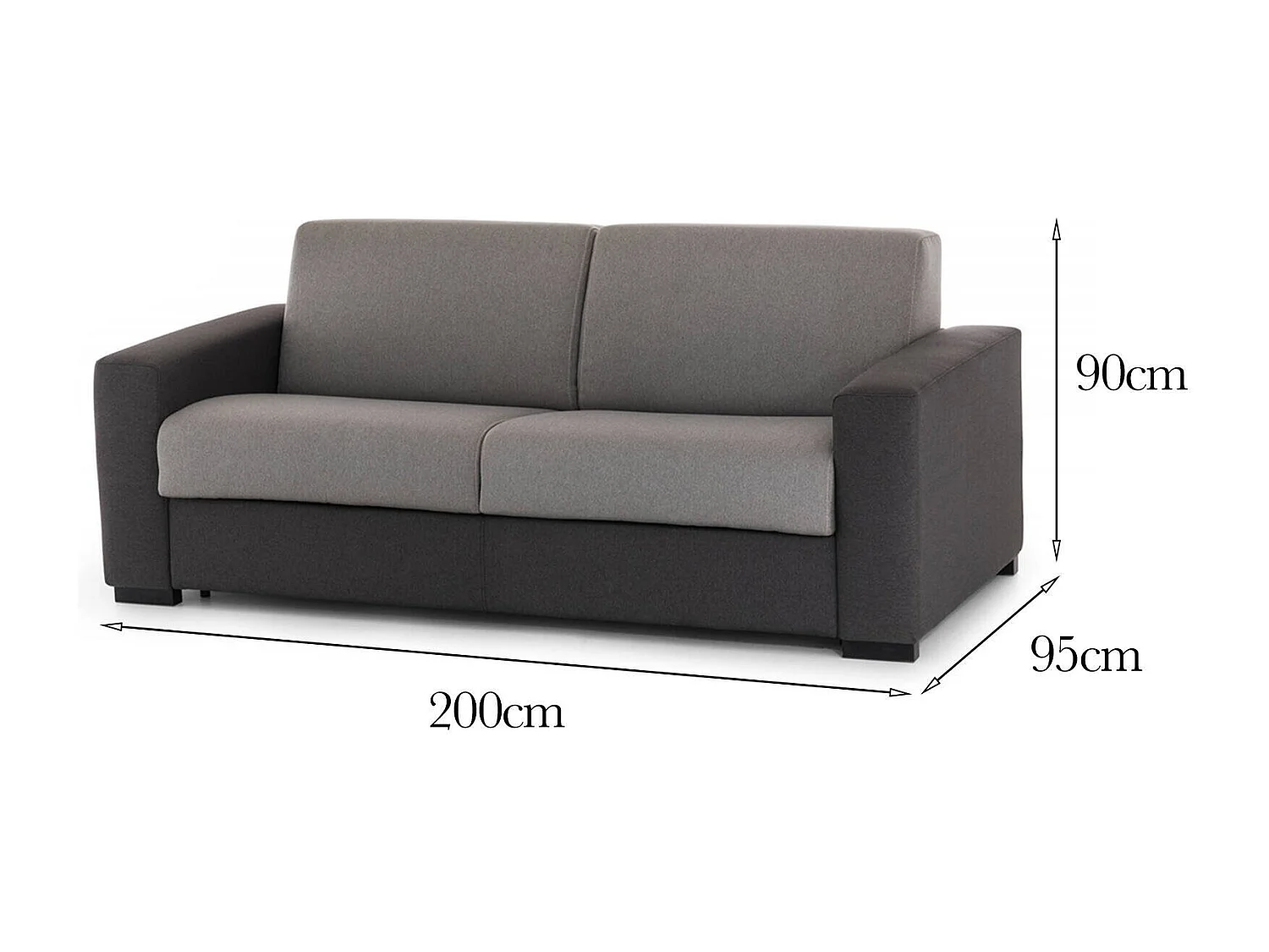 Rosanna vaste bank, Grote 2-zitsbank, 100% Made in Italy, Woonkamerbank in gewatteerde stof, met standaard armleuningen, 200x95h90 cm, Grijs en Antraciet