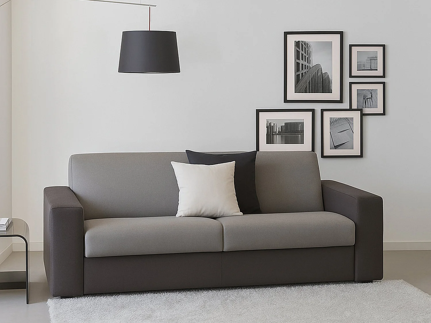 Canapé fixe Rosanna, Grand canapé 2 places, 100% Made in Italy, Canapé de salon en tissu rembourré, avec accoudoirs standards, 200x95h90 cm, Gris et Anthracite