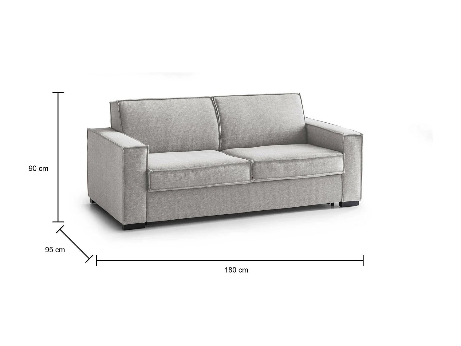Divano letto 2 posti Achiropita, Sof Soggiorno con apertura girevole, Tessuto imbottito, Braccioli slim, 100% Made in Italy, Cm 180x95h90, Grigio