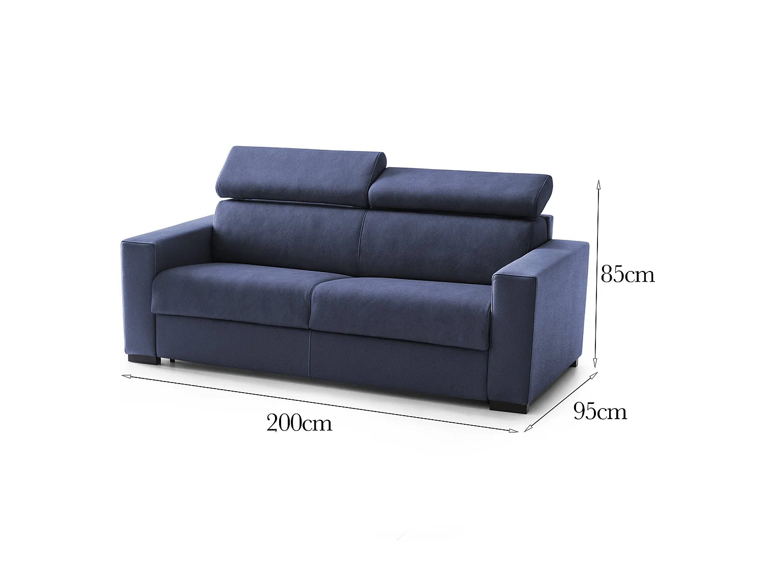 Sofá fixo Suanna, ofá de 3 lugare, 100% Fabricado na Itália, Sofá da ala, em tecido acolchoado, com apoio de cabeça ajutávei â€<â€<e braço fino, 200x95h85 cm, Azul