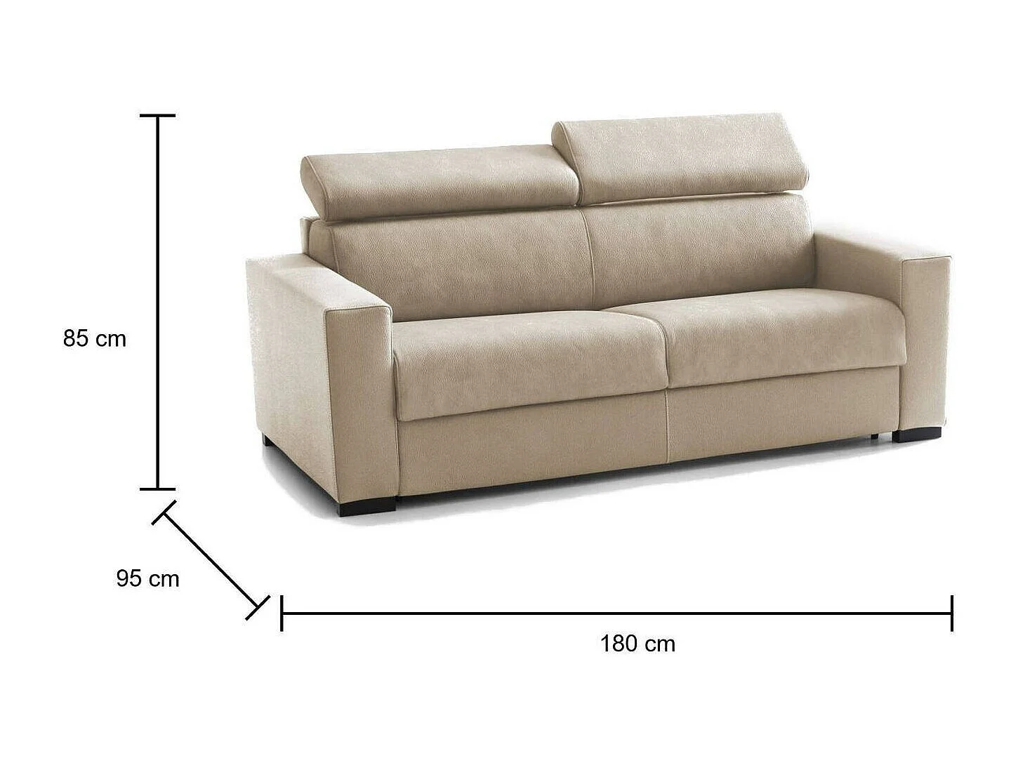 Afra Sofá Cama, Sofá de 2 plaza, 100% Made in Italy, Sofá de alón con apertura giratoria, con repoacabeza regulable y repoabrazo etándar, 180x95h85 cm, Beige