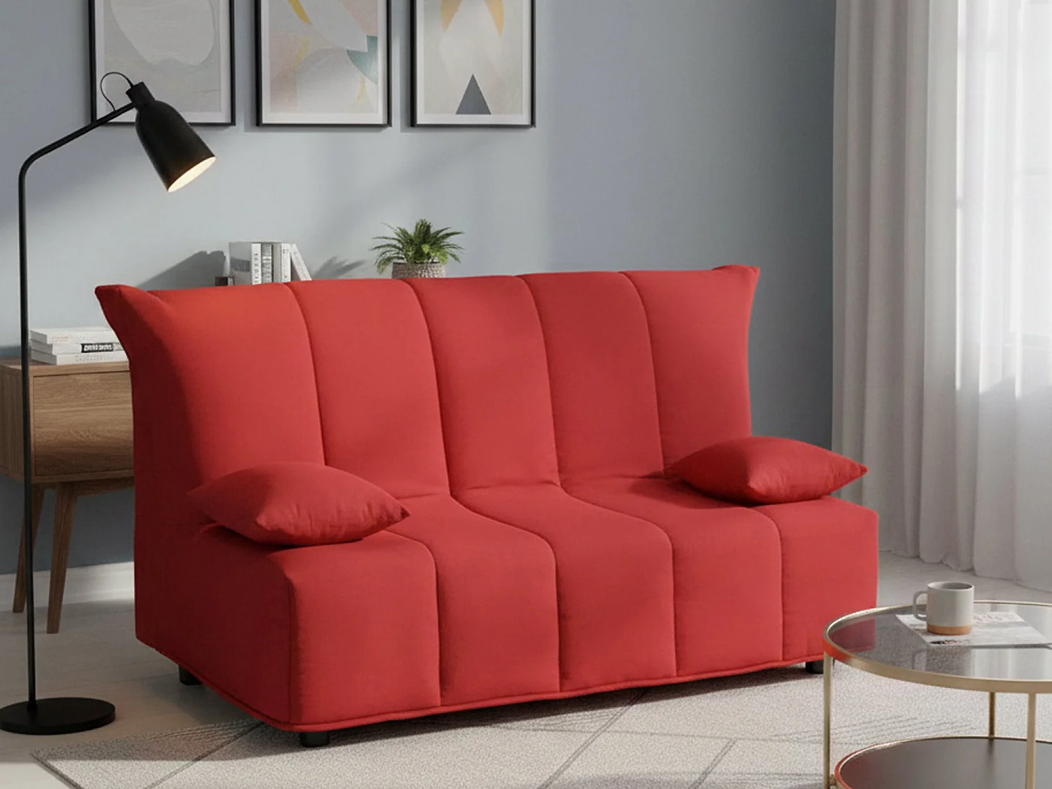 Divano Letto Allegra, Divano a 3 posti, 100% Made in Italy, Sofà Soggiorno con apertura a carrello, in tessuto imbottito, con cuscini inclusi, Cm 165x90h85, Rosso