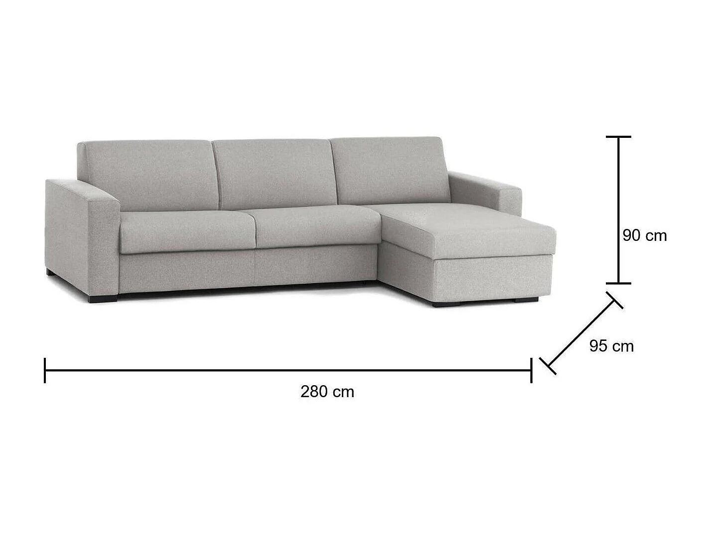 Alicya Schlafsofa, Ecksofa, 100 % Made in Italy, Sofa mit drehbarer Ã–ffnung, mit umkehrbarer Aufbewahrungshalbinsel, mit Standardarmlehnen, 280 x 95 x 90 cm, Grau