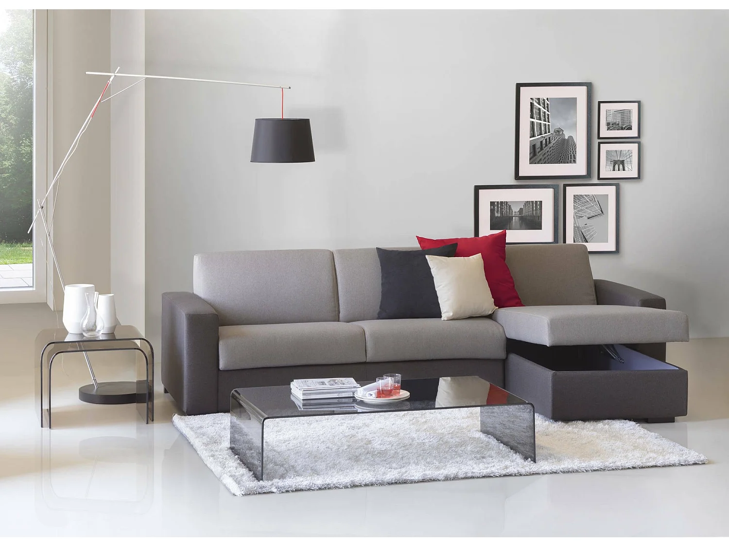 Canapé Fixe,en tissu,Gris, Anthracite,280x95h90 cm