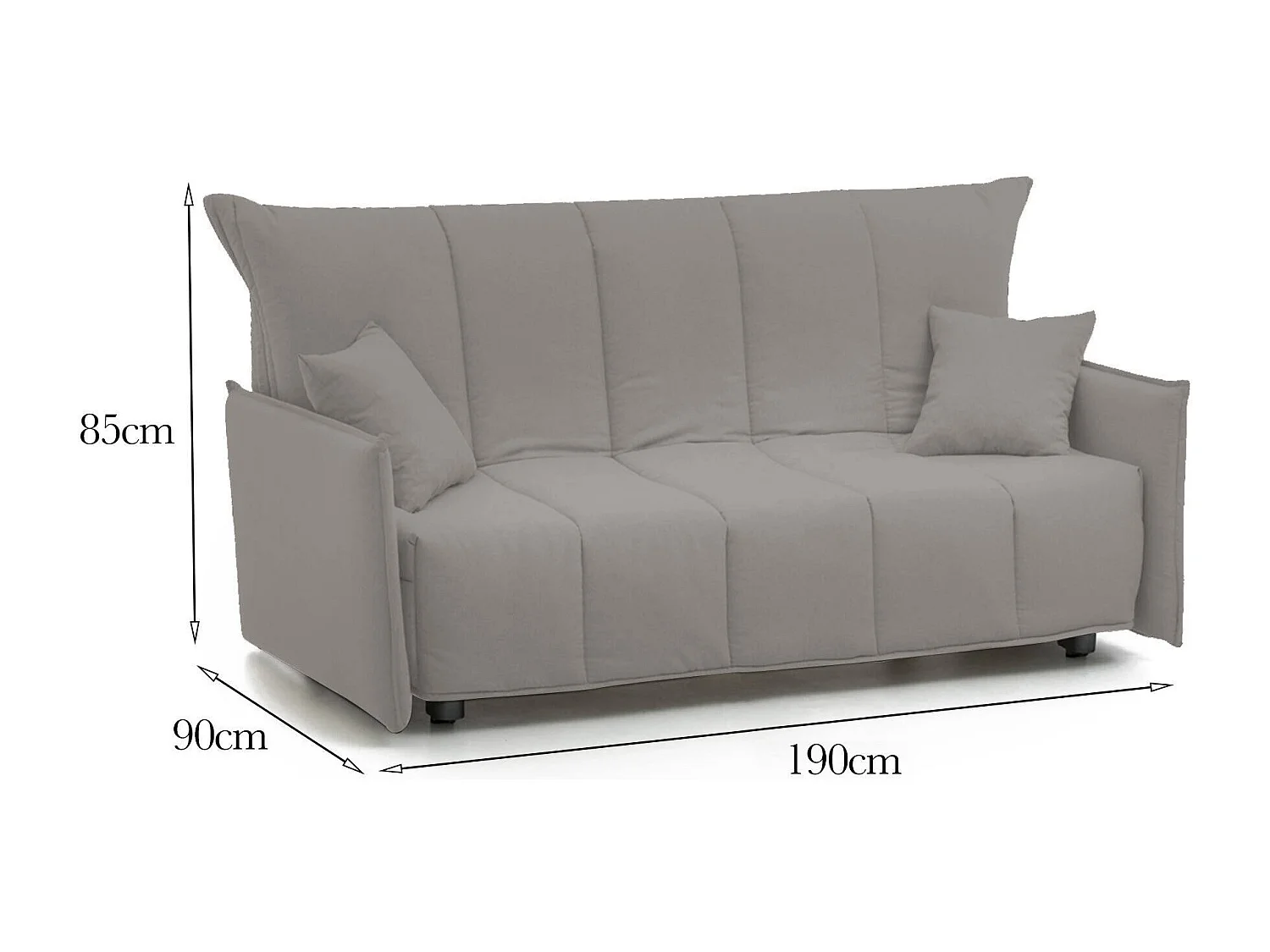 Allyson slaapbank, 3-zitsbank, 100% Made in Italy, woonkamerbank met trolley-opening, in gewatteerde stof, met standaard armleuningen, 190x90h85 cm, Grijs