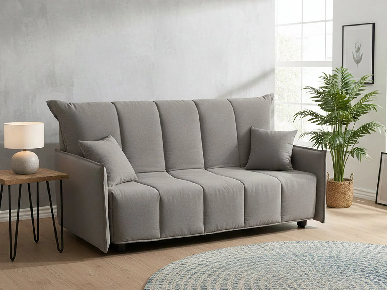 Canapé-lit Allyson, canapé 3 places, 100% Made in Italy, Canapé de salon avec ouverture trolley, en tissu rembourré, avec accoudoirs standards, 190x90h85 cm, Gris