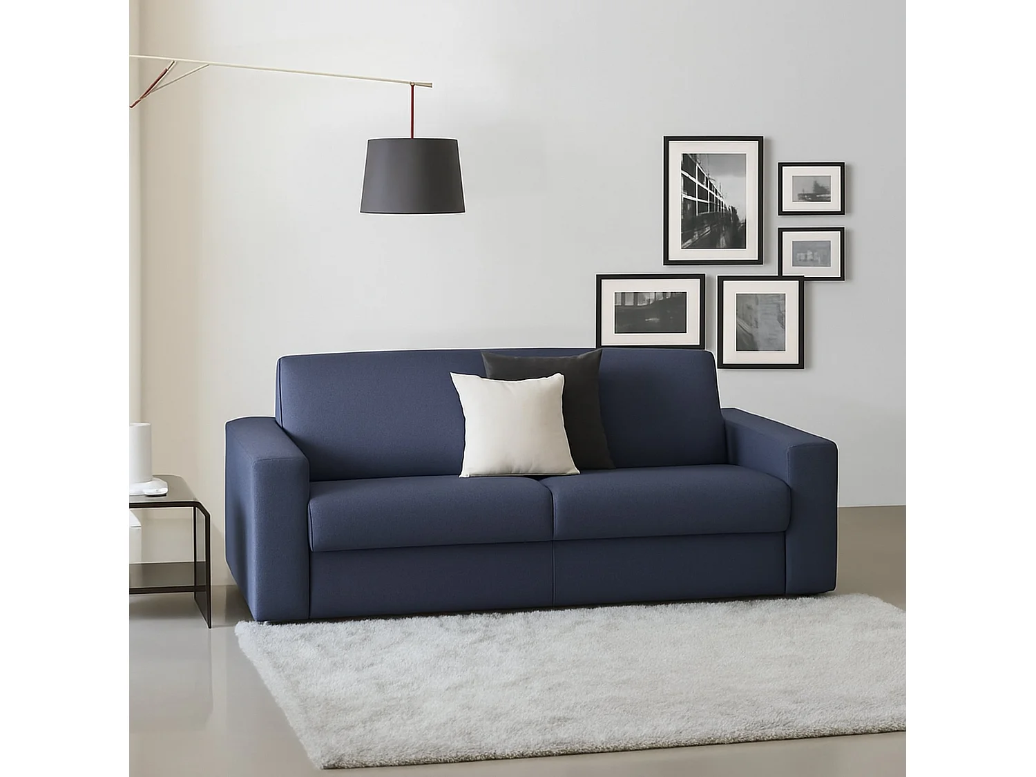 Canapé fixe Mara, canapé 3 places, 100% Made in Italy, Canapé de salon, en tissu rembourré, avec accoudoirs fins, 200x95h90 cm, Bleu