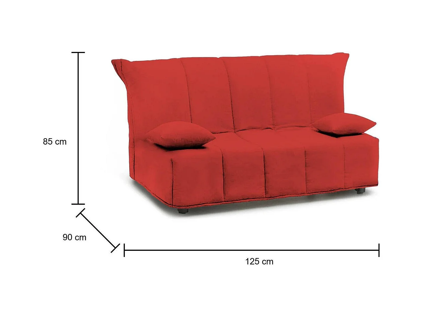 Canapé-lit Alisee, canapé 2 places, 100% Made in Italy, Canapé de salon avec ouverture trolley, en tissu rembourré, avec coussins inclus, 125x90h85 cm, Rouge