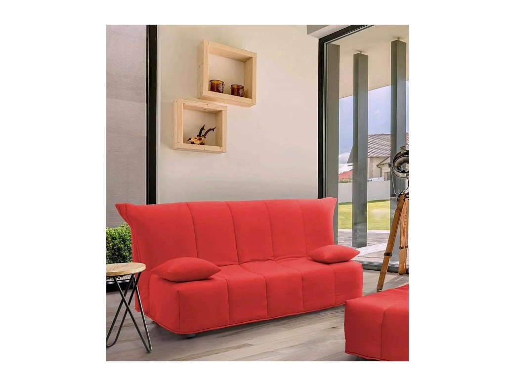Canapé-lit Alisee, canapé 2 places, 100% Made in Italy, Canapé de salon avec ouverture trolley, en tissu rembourré, avec coussins inclus, 125x90h85 cm, Rouge