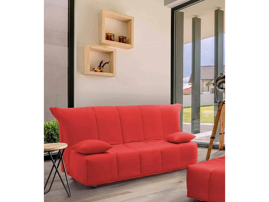 Canapé-lit Alisee, canapé 2 places, 100% Made in Italy, Canapé de salon avec ouverture trolley, en tissu rembourré, avec coussins inclus, 125x90h85 cm, Rouge