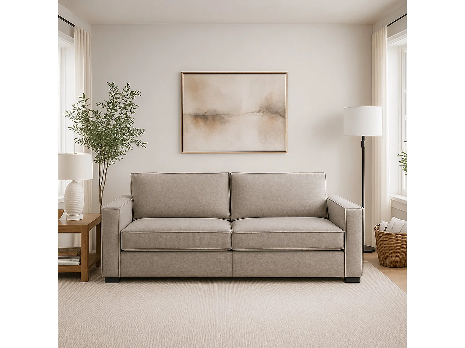Canapé fixe Manuela, Grand canapé 2 places, 100% Made in Italy, Canapé de salon en tissu, avec accoudoirs standards, 200x95h90 cm, Taupe