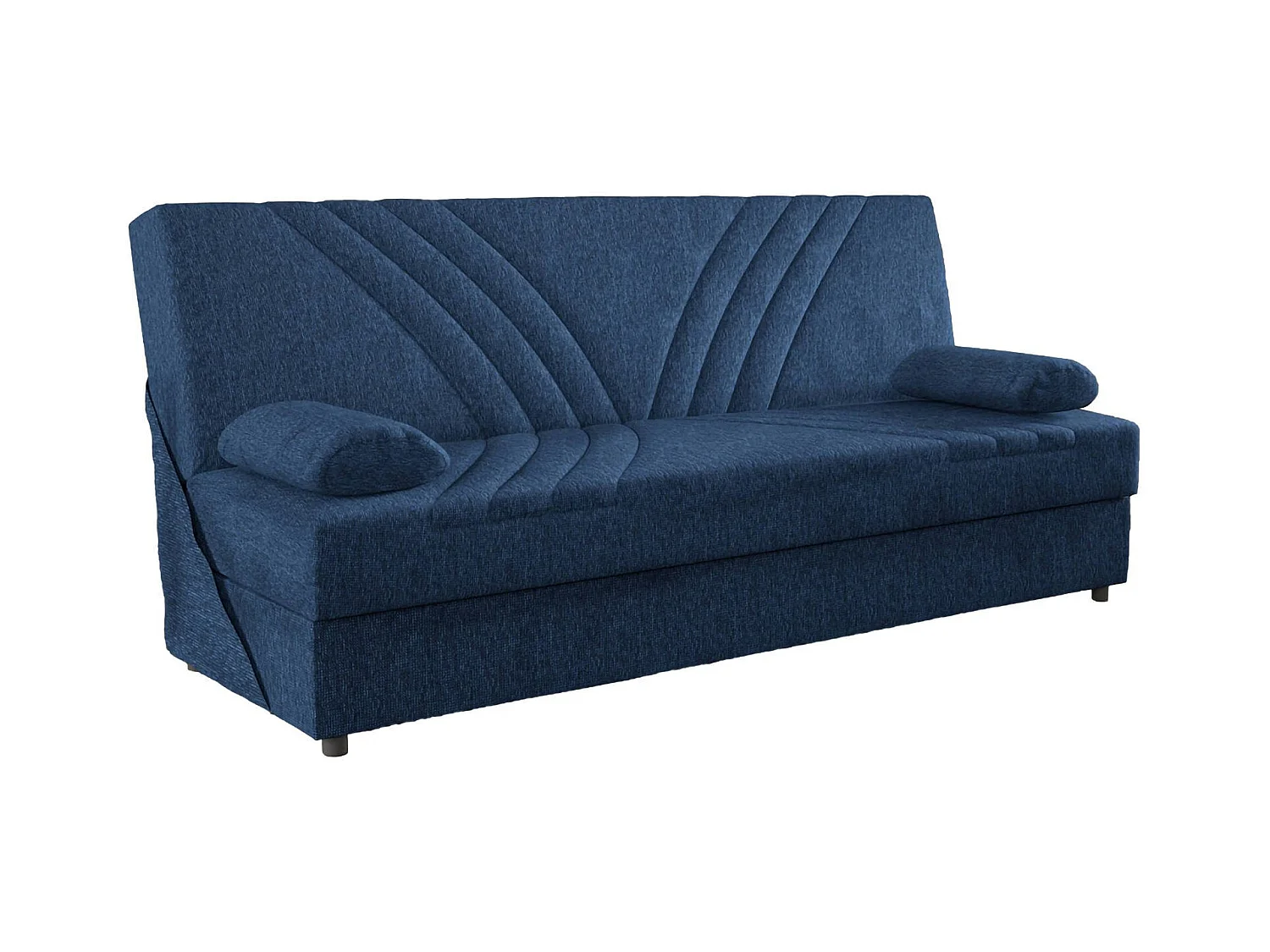 Divano letto Ramon, Divano letto contenitore a 3 posti con 2 cuscini inclusi, Sofà da soggiorno in tessuto imbottito con apertura click-clack, 181x81h88 cm, Blu