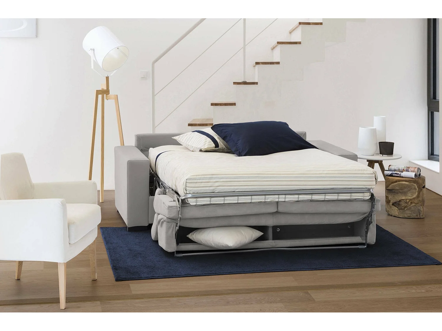 Sofá cama 2 plazas Aida, Sofá de salón con apertura giratoria, Reposacabezas regulables y reposabrazos finos, 100% Made in Italy, 180x95h85 cm, Gris