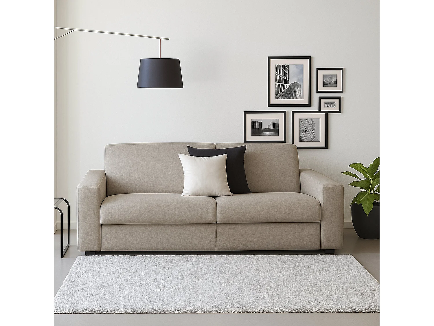Canapé fixe Marzia, Grand canapé 2 places, 100% Made in Italy, Canapé de salon, en tissu rembourré, avec accoudoirs fins, Cm 180x95h90, Taupe
