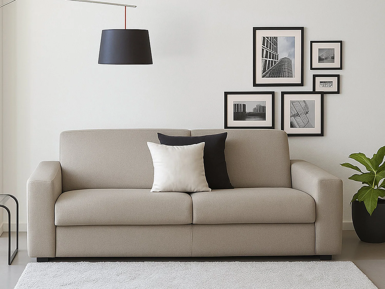 Canapé fixe Marzia, Grand canapé 2 places, 100% Made in Italy, Canapé de salon, en tissu rembourré, avec accoudoirs fins, Cm 180x95h90, Taupe