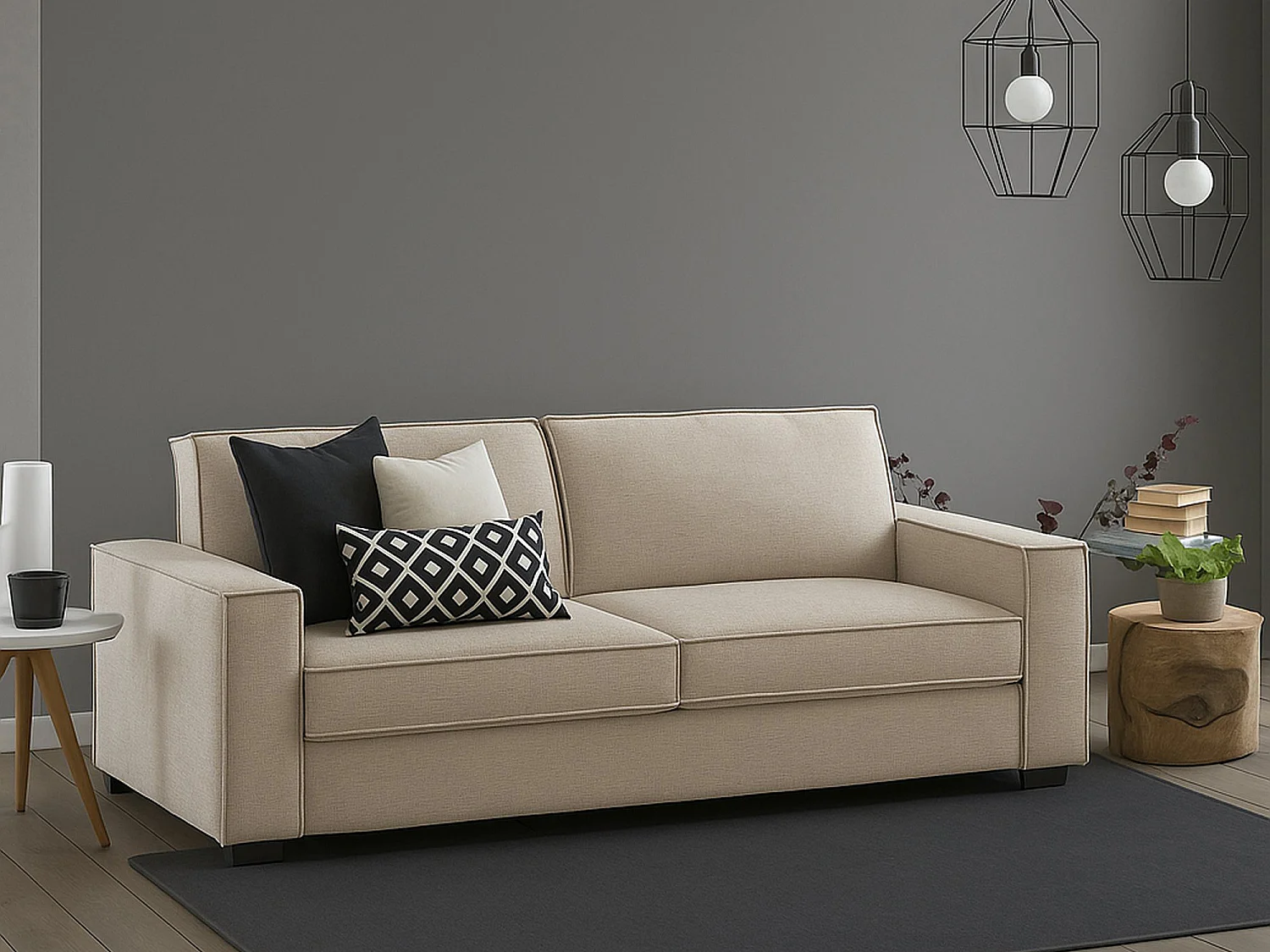Sofá fixo único, Sofá grande de 2 lugares, 100% Fabricado na Itália, Sofá da sala em tecido, com braços finos, 180x95h90 cm, Bege